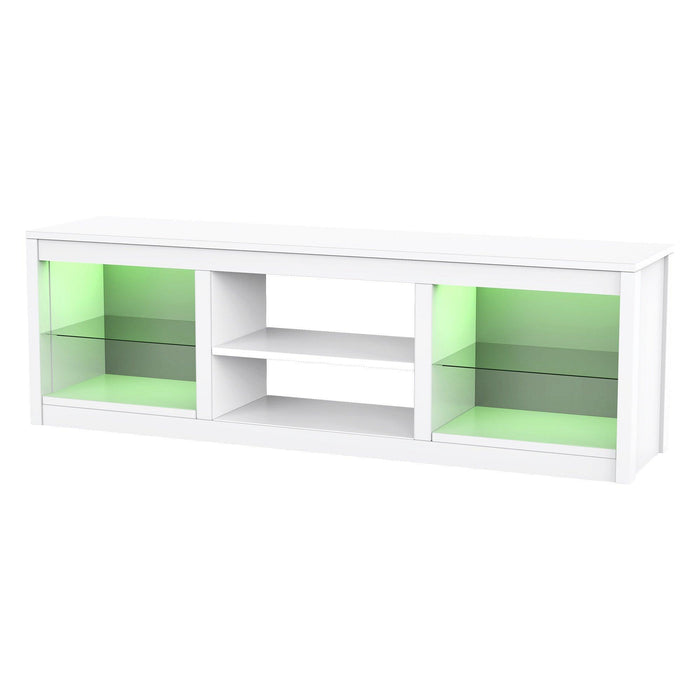 66" Modern LED TV Stand Entertainment Center with Glass Shelves for Living Room - Sweatfully