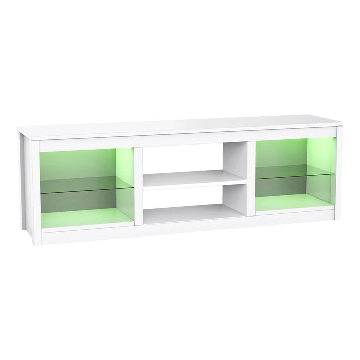 66" Modern LED TV Stand Entertainment Center with Glass Shelves for Living Room - Sweatfully