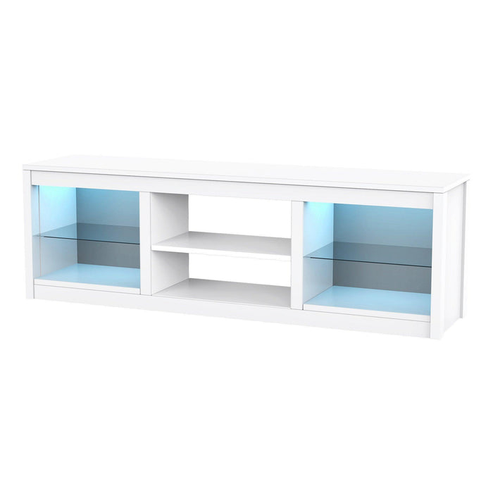 66" Modern LED TV Stand Entertainment Center with Glass Shelves for Living Room - Sweatfully