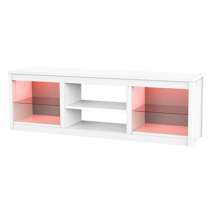 66" Modern LED TV Stand Entertainment Center with Glass Shelves for Living Room - Sweatfully