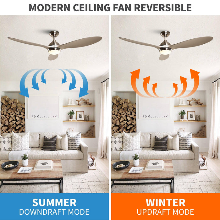 56" Bernardino Modern Brushed Nickel DC Motor Downrod Mount Reversible Ceiling Fan with Lighting and Remote Control - Sweatfully