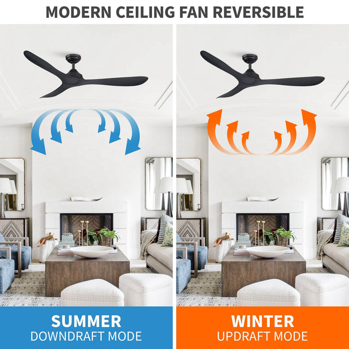 56" Modern DC Motor Downrod Mount Reversible Ceiling Fan with Remote Control - Sweatfully