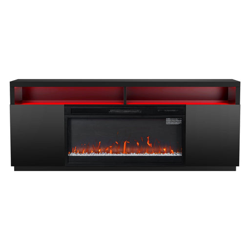 Modern 68" LED TV Stand with 36" Insert Opening Electric Fireplace for Living Room in Black or White - Sweatfully