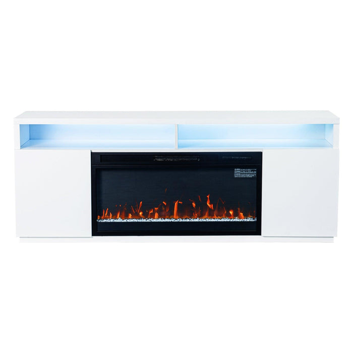 Modern 68" LED TV Stand with 36" Insert Opening Electric Fireplace for Living Room in Black or White - Sweatfully