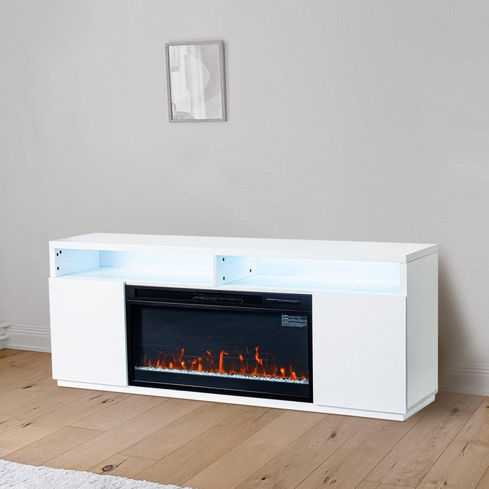 Modern 68" LED TV Stand with 36" Insert Opening Electric Fireplace for Living Room in Black or White - Sweatfully