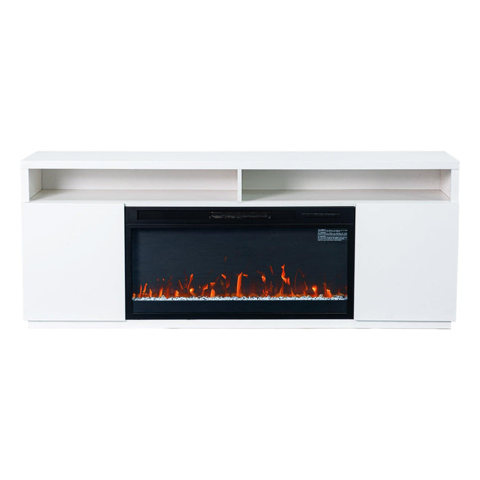 Modern 68" LED TV Stand with 36" Insert Opening Electric Fireplace for Living Room in Black or White - Sweatfully