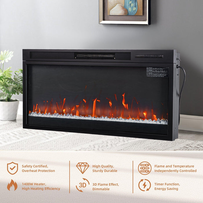 Modern 68" LED TV Stand with 36" Insert Opening Electric Fireplace for Living Room in Black or White - Sweatfully