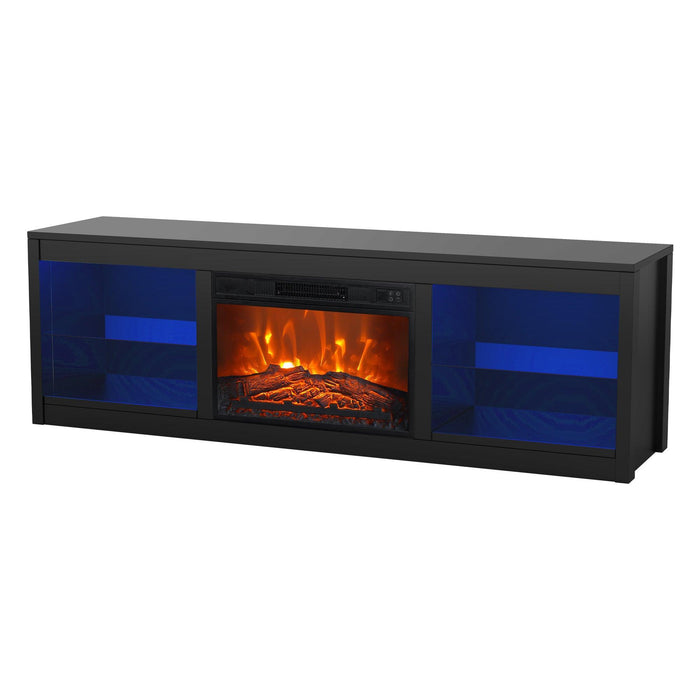 Modern 66" LED TV Stand with 23" Electric Fireplace for Living Room - Sweatfully