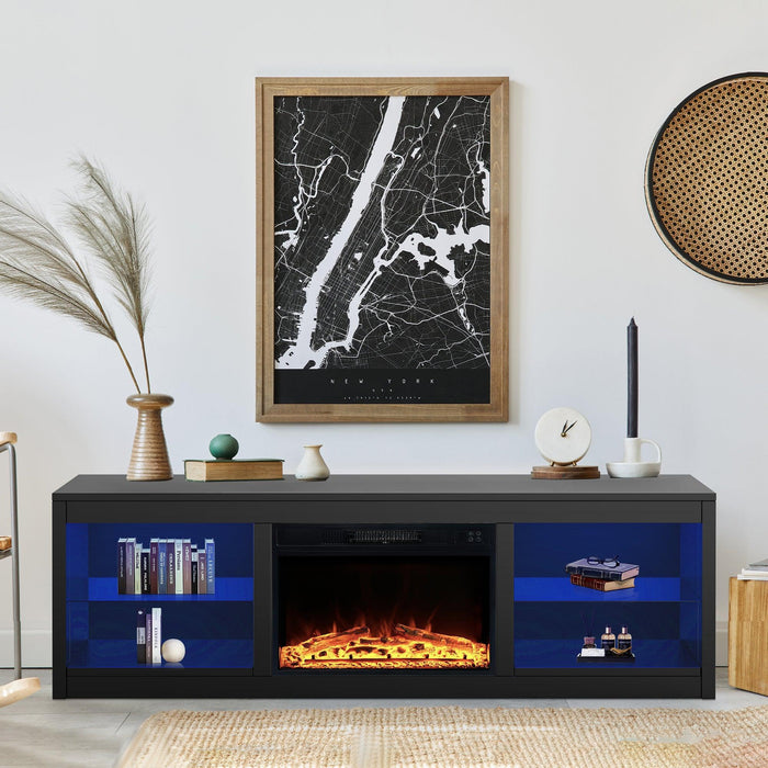Modern 66" LED TV Stand with 23" Electric Fireplace for Living Room - Sweatfully