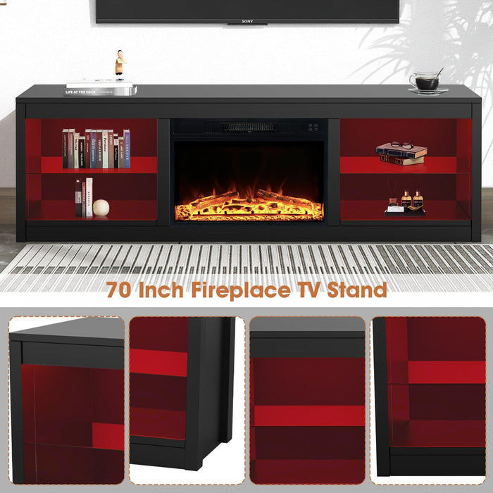 Modern 66" LED TV Stand with 23" Electric Fireplace for Living Room - Sweatfully