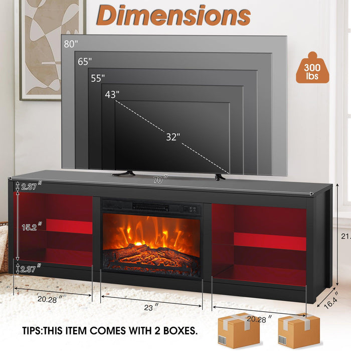 Modern 66" LED TV Stand with 23" Electric Fireplace for Living Room - Sweatfully