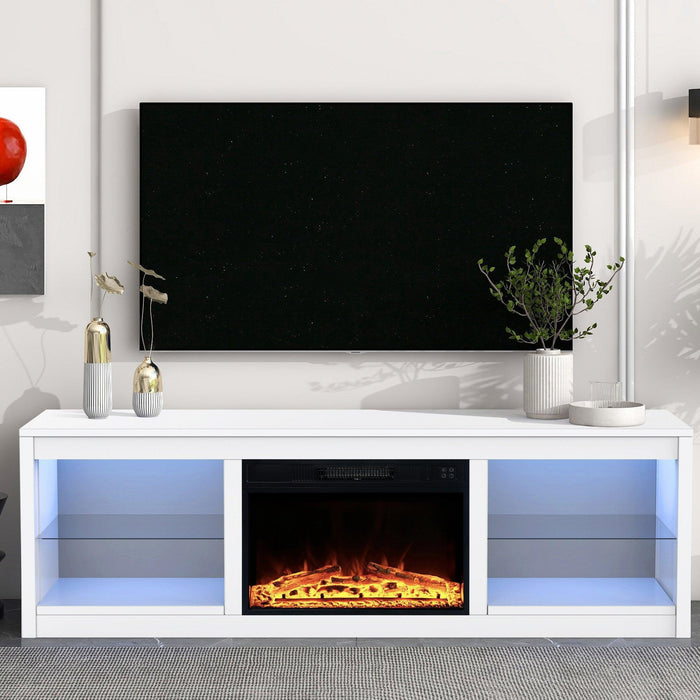 Modern 66" LED TV Stand with 23" Electric Fireplace for Living Room - Sweatfully