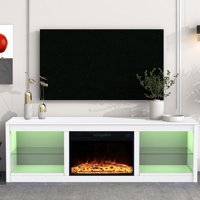 Modern 66" LED TV Stand with 23" Electric Fireplace for Living Room - Sweatfully