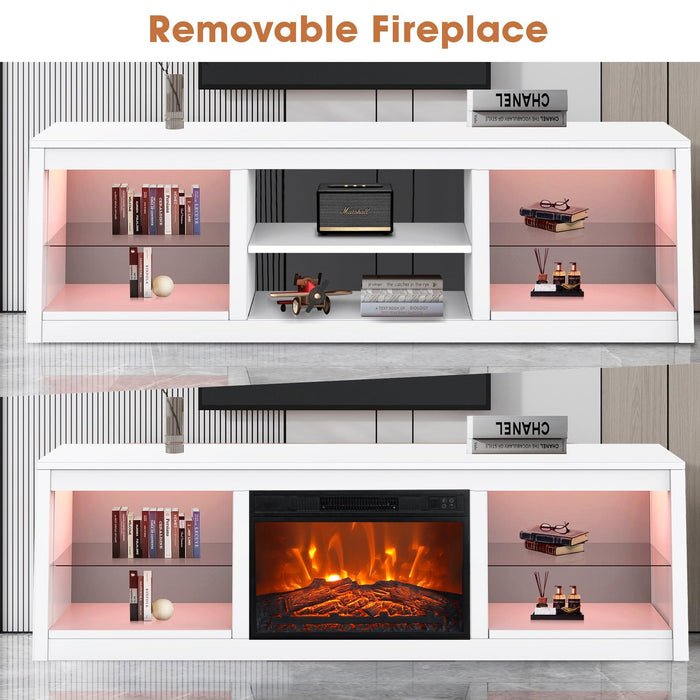 Modern 66" LED TV Stand with 23" Electric Fireplace for Living Room - Sweatfully