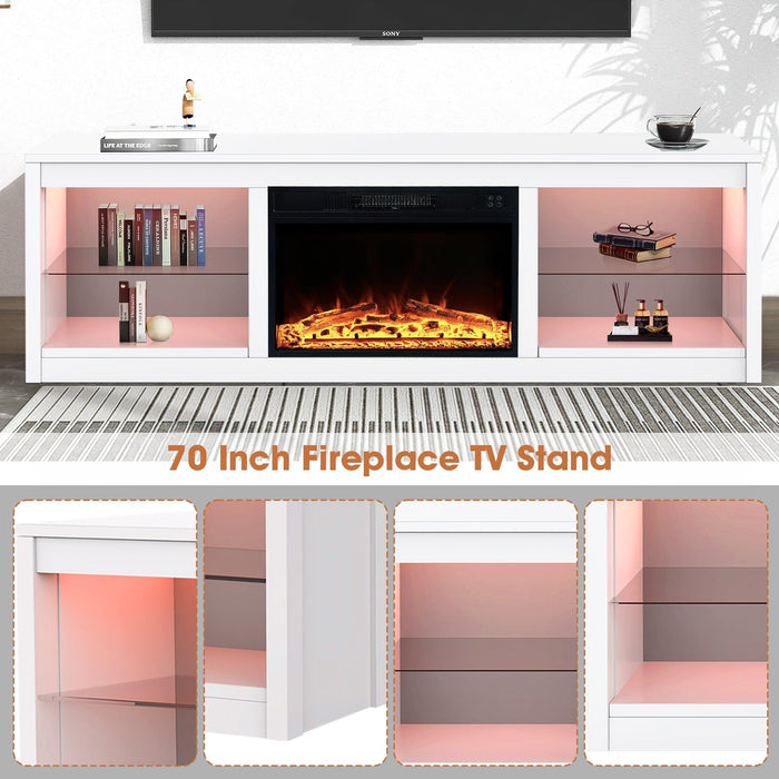 Modern 66" LED TV Stand with 23" Electric Fireplace for Living Room - Sweatfully
