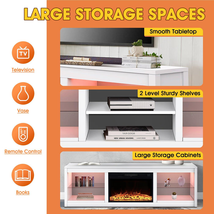 Modern 66" LED TV Stand with 23" Electric Fireplace for Living Room - Sweatfully