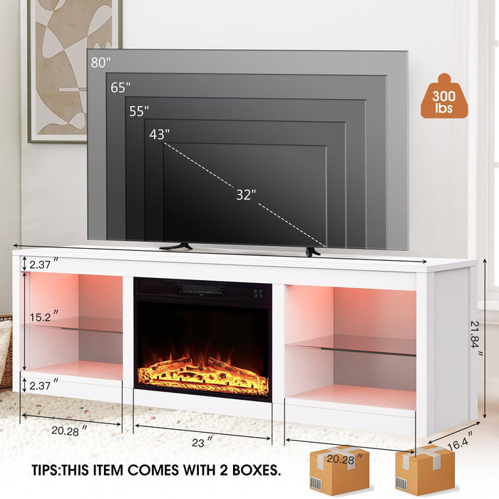 Modern 66" LED TV Stand with 23" Electric Fireplace for Living Room - Sweatfully