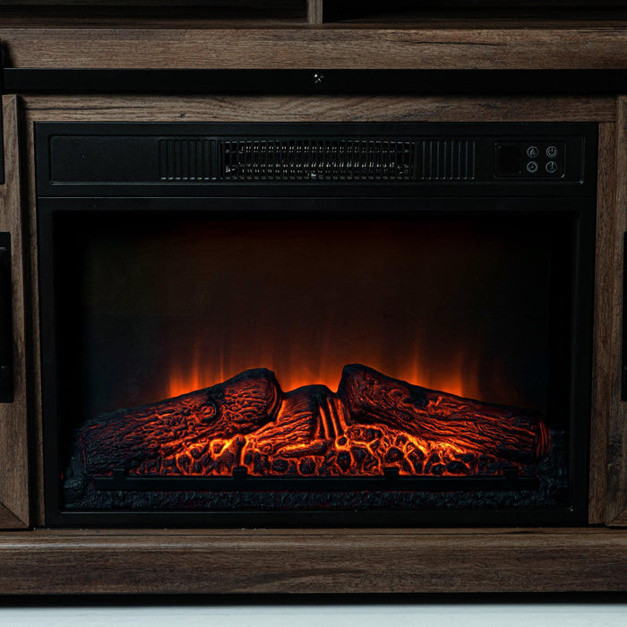 68" Farmhouse TV Stand with 23" Insert Opening Electric Fireplace - Sweatfully