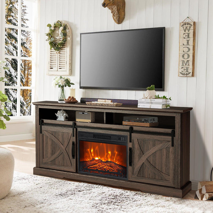 68" Farmhouse TV Stand with 23" Insert Opening Electric Fireplace - Sweatfully