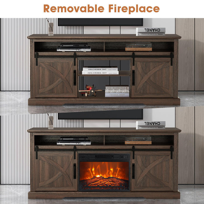 68" Farmhouse TV Stand with 23" Insert Opening Electric Fireplace - Sweatfully