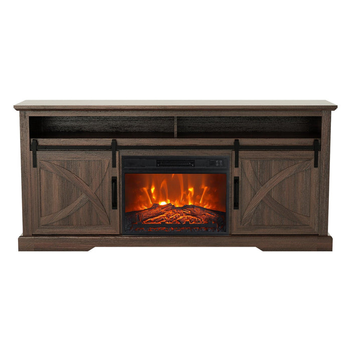 68" Farmhouse TV Stand with 23" Insert Opening Electric Fireplace - Sweatfully