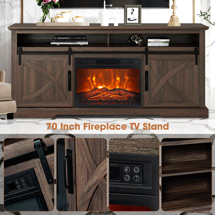 68" Farmhouse TV Stand with 23" Insert Opening Electric Fireplace - Sweatfully