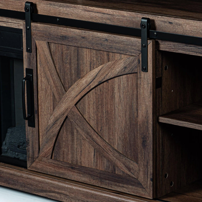 68" Farmhouse TV Stand with 23" Insert Opening Electric Fireplace - Sweatfully