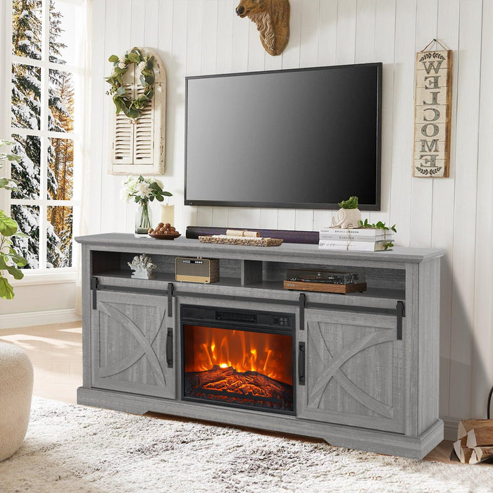 68" Farmhouse TV Stand with 23" Insert Opening Electric Fireplace - Sweatfully