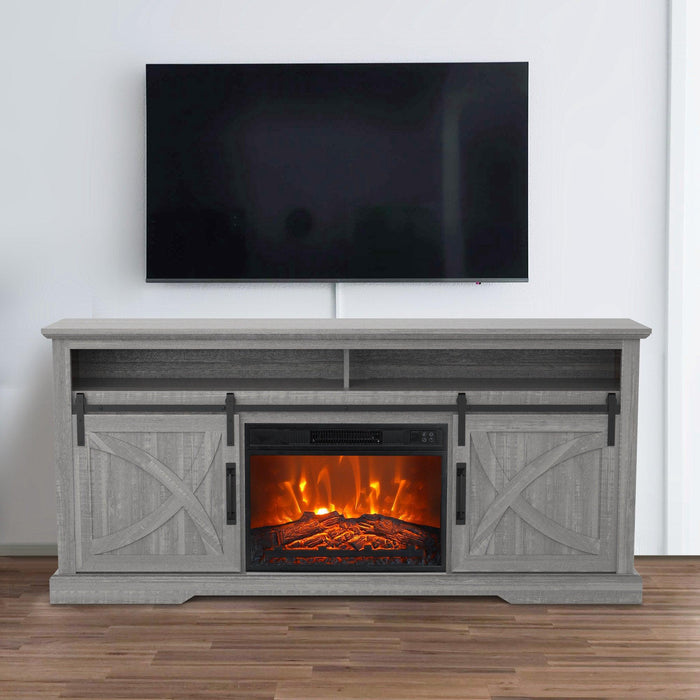 68" Farmhouse TV Stand with 23" Insert Opening Electric Fireplace - Sweatfully