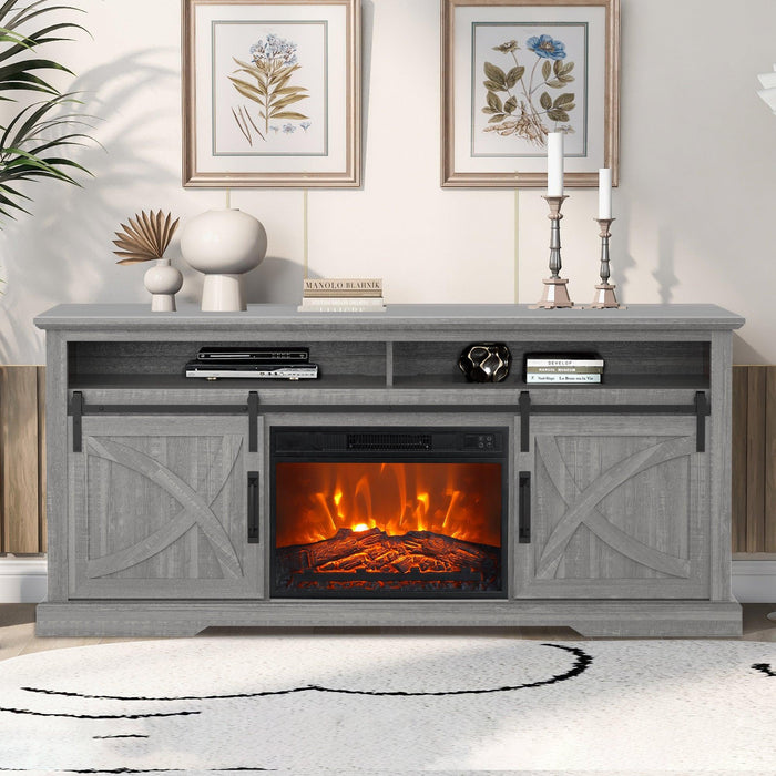 68" Farmhouse TV Stand with 23" Insert Opening Electric Fireplace - Sweatfully