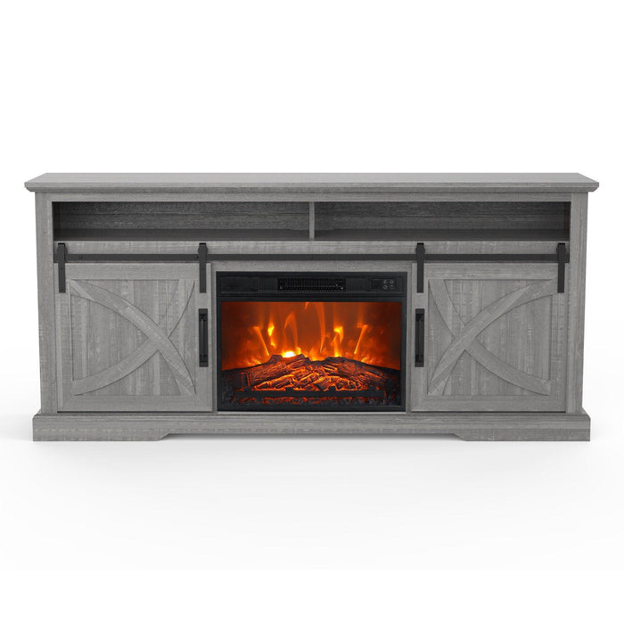 68" Farmhouse TV Stand with 23" Insert Opening Electric Fireplace - Sweatfully
