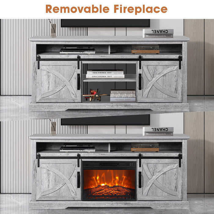 68" Farmhouse TV Stand with 23" Insert Opening Electric Fireplace - Sweatfully