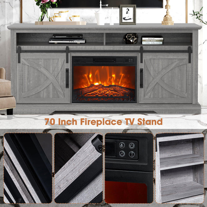 68" Farmhouse TV Stand with 23" Insert Opening Electric Fireplace - Sweatfully