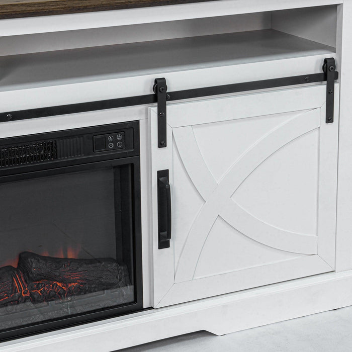 68" Farmhouse TV Stand with 23" Insert Opening Electric Fireplace - Sweatfully