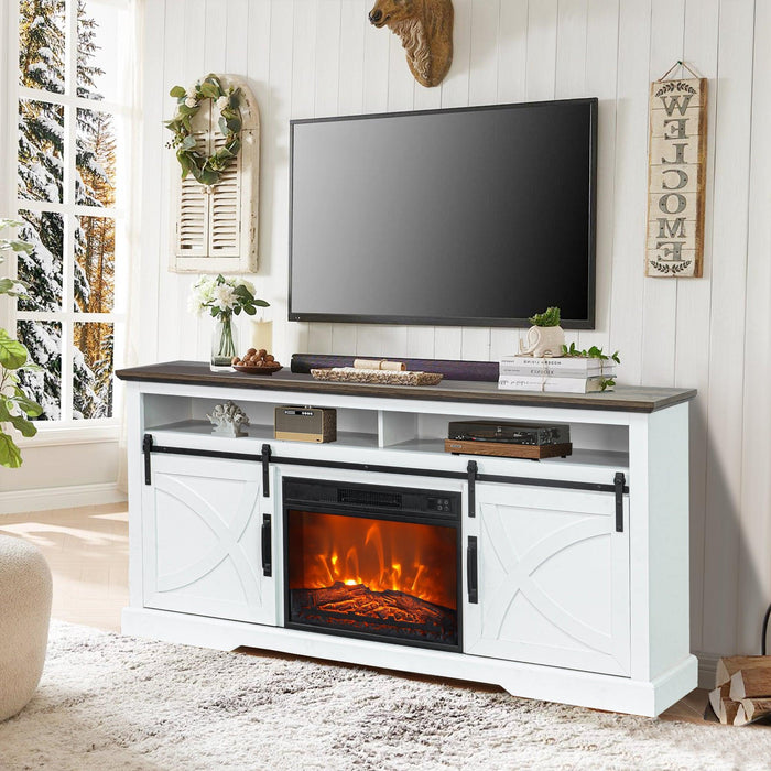 68" Farmhouse TV Stand with 23" Insert Opening Electric Fireplace - Sweatfully