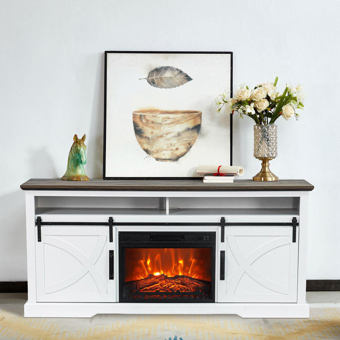 68" Farmhouse TV Stand with 23" Insert Opening Electric Fireplace - Sweatfully