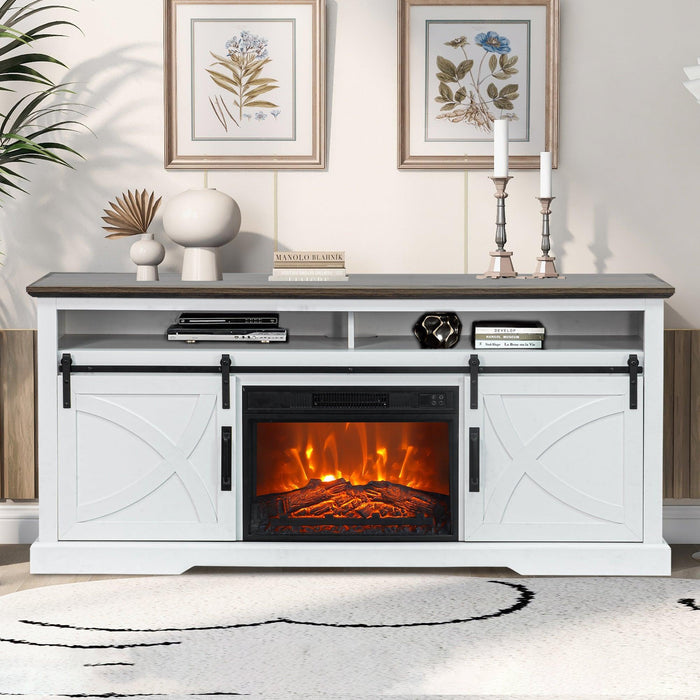 68" Farmhouse TV Stand with 23" Insert Opening Electric Fireplace - Sweatfully