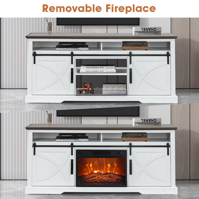 68" Farmhouse TV Stand with 23" Insert Opening Electric Fireplace - Sweatfully