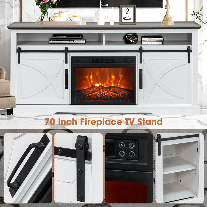 68" Farmhouse TV Stand with 23" Insert Opening Electric Fireplace - Sweatfully