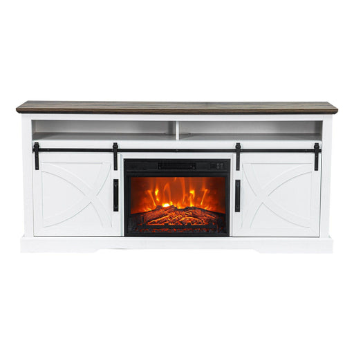 68" Farmhouse TV Stand with 23" Insert Opening Electric Fireplace - Sweatfully