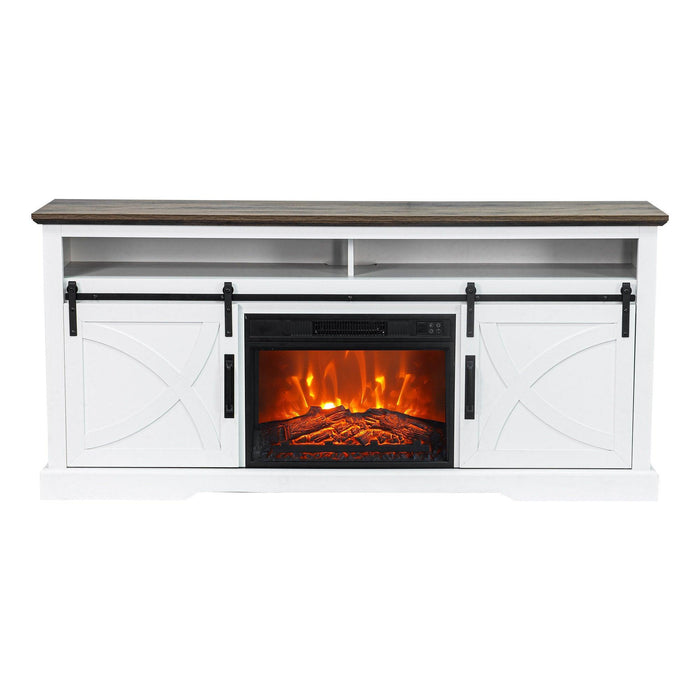 68" Farmhouse TV Stand with 23" Insert Opening Electric Fireplace - Sweatfully