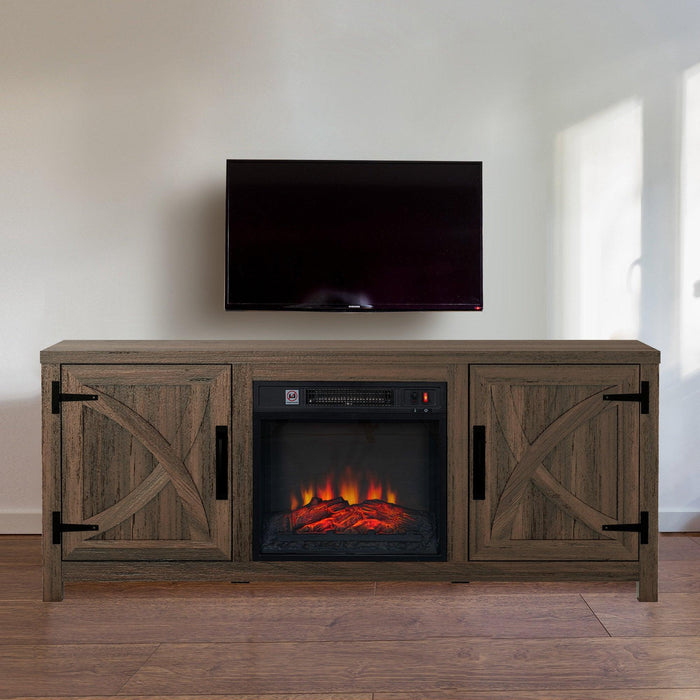 58" Farmhouse TV Stand with 18" Insert Electric Fireplace for Living Room - Sweatfully