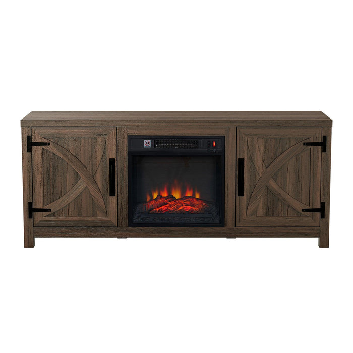 58" Farmhouse TV Stand with 18" Insert Electric Fireplace for Living Room - Sweatfully