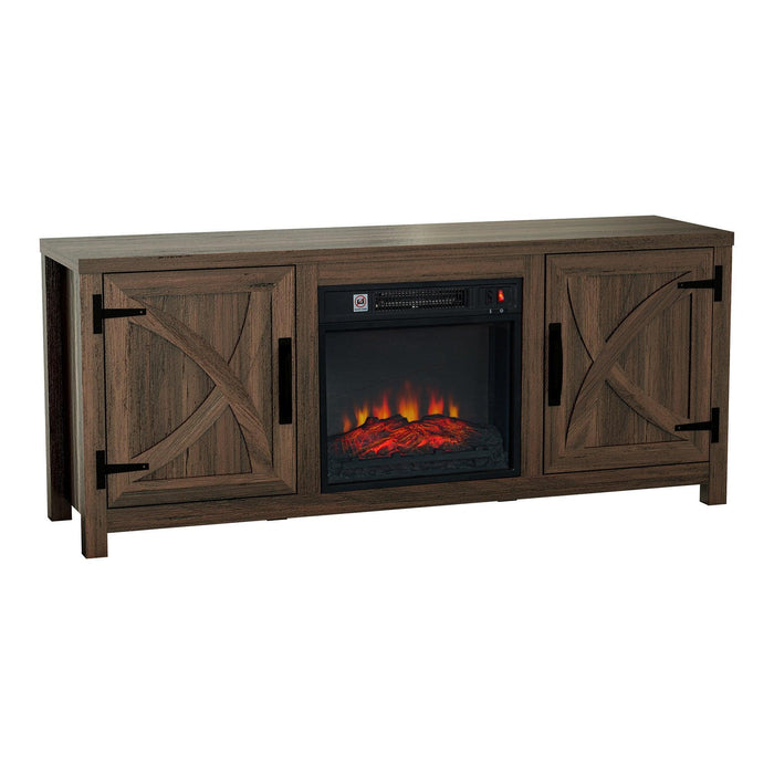 58" Farmhouse TV Stand with 18" Insert Electric Fireplace for Living Room - Sweatfully