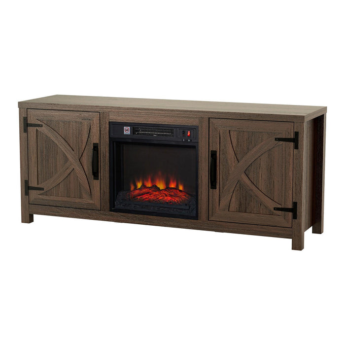 58" Farmhouse TV Stand with 18" Insert Electric Fireplace for Living Room - Sweatfully