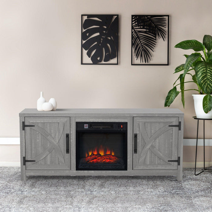 58" Farmhouse TV Stand with 18" Insert Electric Fireplace for Living Room - Sweatfully