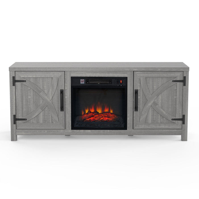 58" Farmhouse TV Stand with 18" Insert Electric Fireplace for Living Room - Sweatfully