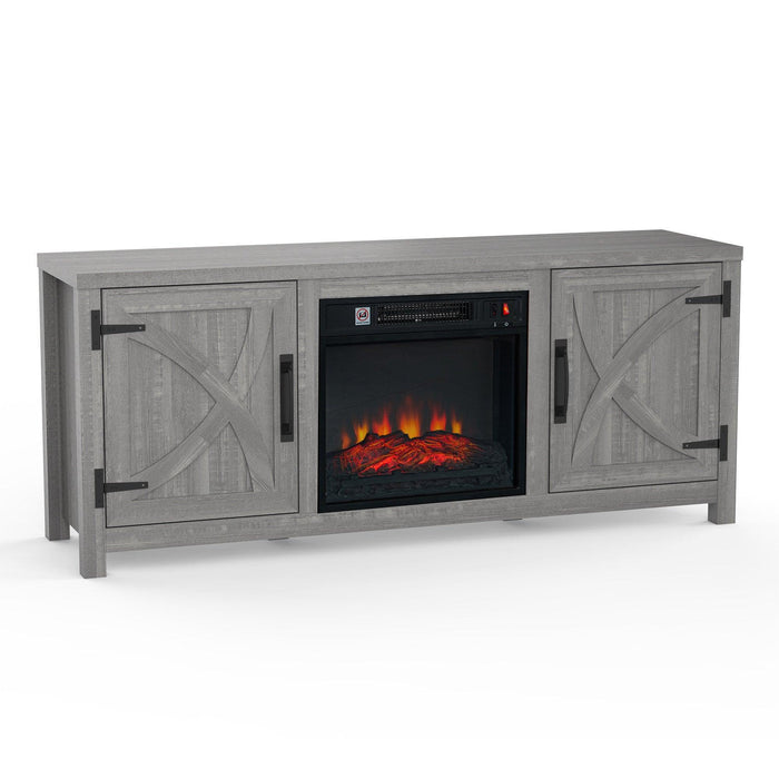 58" Farmhouse TV Stand with 18" Insert Electric Fireplace for Living Room - Sweatfully