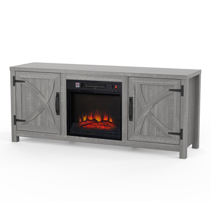 58" Farmhouse TV Stand with 18" Insert Electric Fireplace for Living Room - Sweatfully