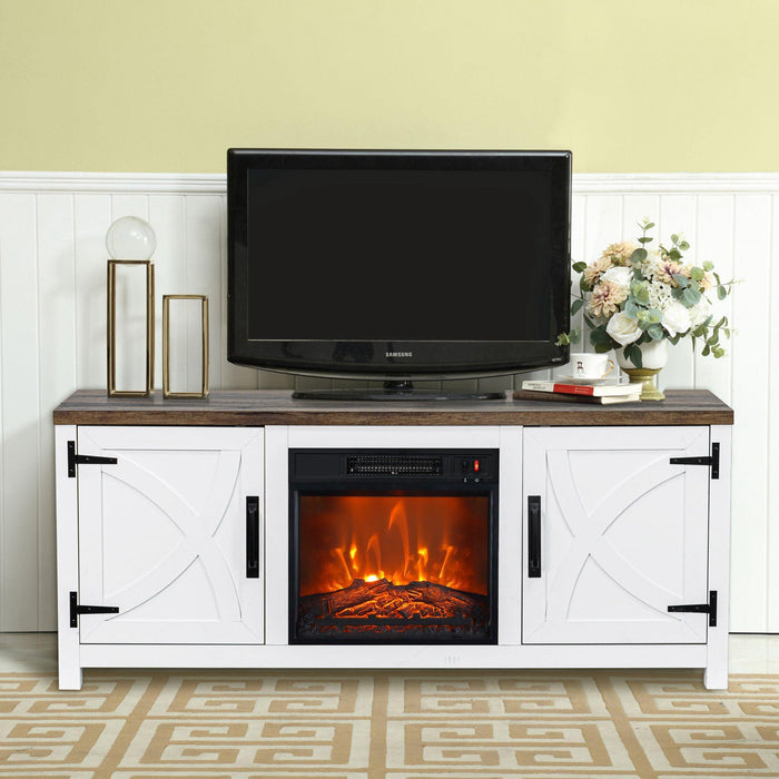 58" Farmhouse TV Stand with 18" Insert Electric Fireplace for Living Room - Sweatfully
